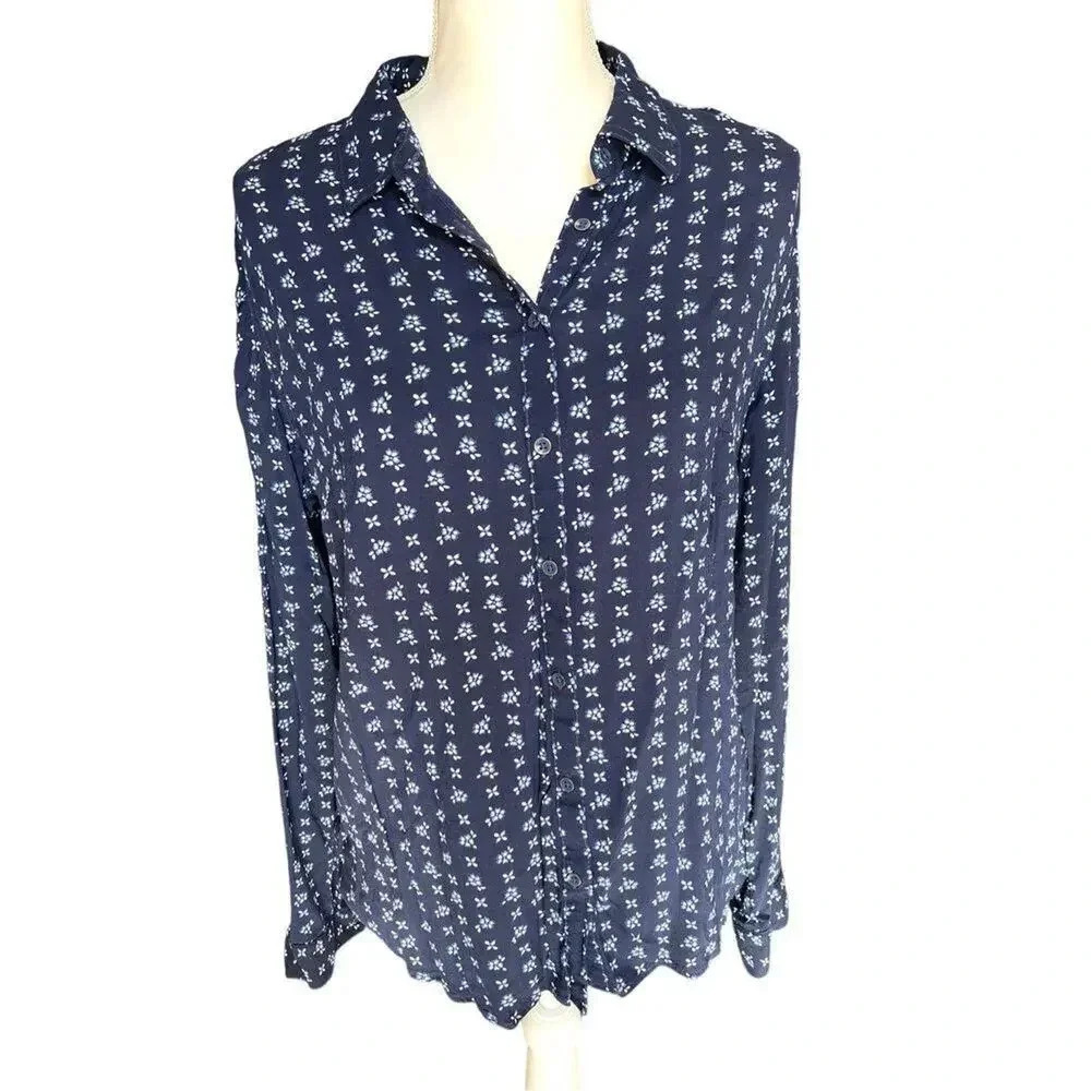 Maurice’s Women’s Large Blue Floral Lace Up Long Sleeved Button Down